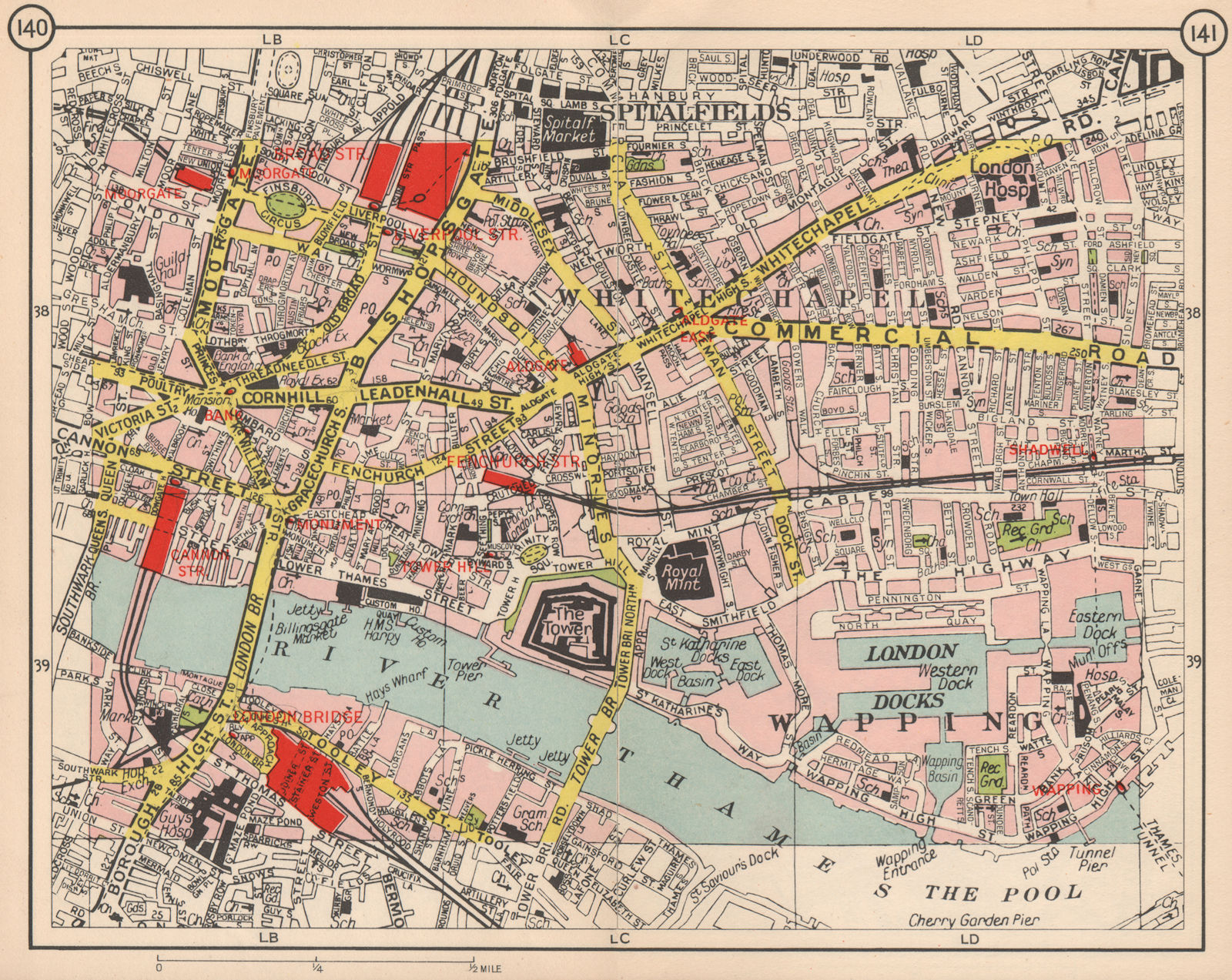 Associate Product LONDON East End Spitalfields Whitechapel Wapping Borough City Shadwell 1953 map