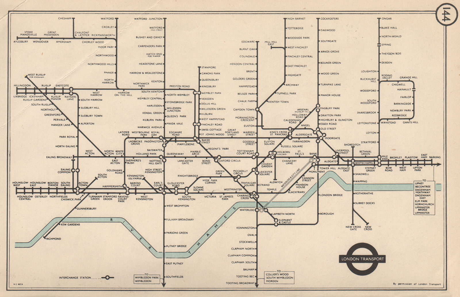 LONDON UNDERGROUND Tube map pre-Victoria Line. South Acton. HARRY BECK 1953