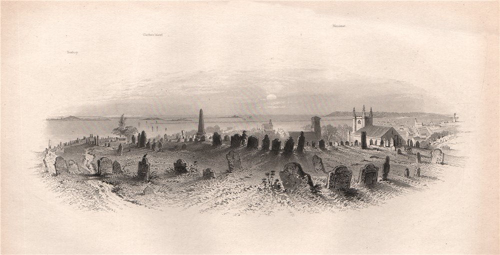 The Burial Hill, PLYMOUTH, Massachusetts. Pilgrim fathers. BARTLETT 1854 print