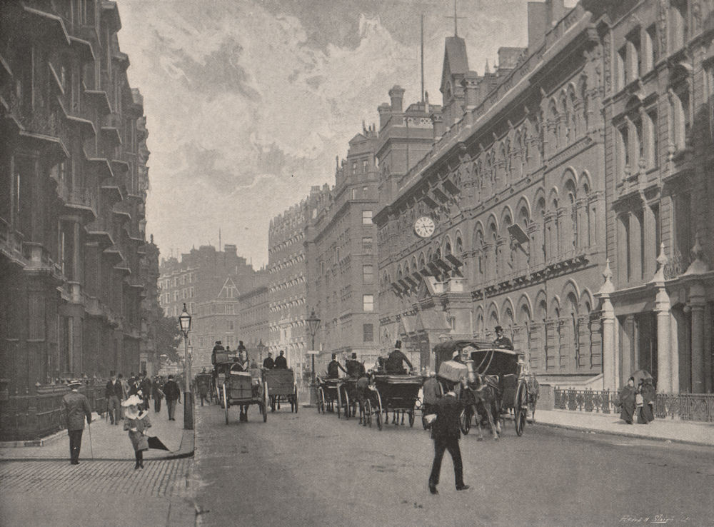 Victoria Street, Westminster, with the Army and Navy Stores. London 1896 print