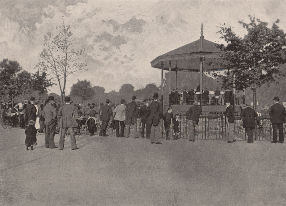 Associate Product A London County Council Band in Battersea Park. London. Parks 1896 old print
