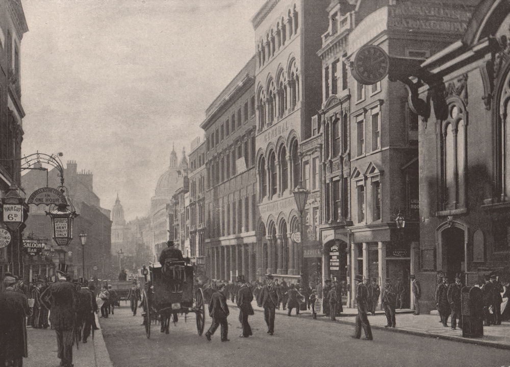 Associate Product Cannon Street, Looking West. London 1896 old antique vintage print picture
