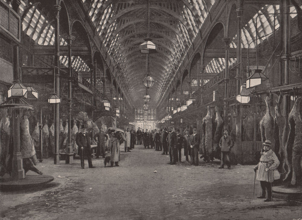 In Smithfield meat market. London. Markets 1896 old antique print picture