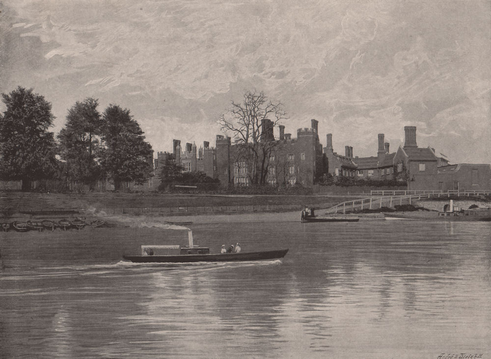 Hampton Court Palace from The River. London. Historic Houses 1896 old print