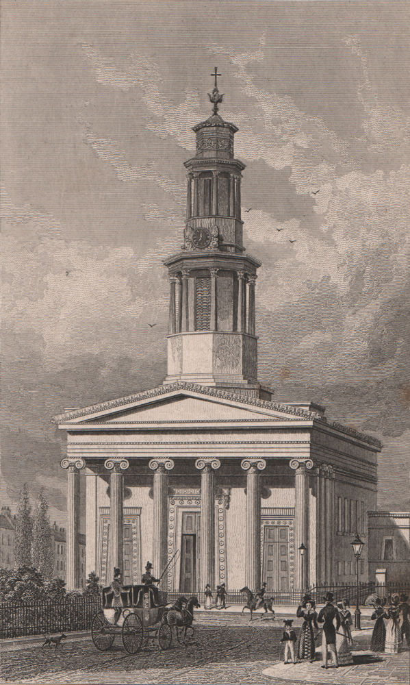 Associate Product ST PANCRAS PARISH CHURCH. Euston Road. West front. London. SHEPHERD 1828 print