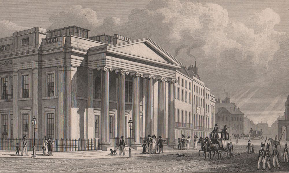 PALL MALL EAST. The New College of Physicians. London. SHEPHERD 1828 old print
