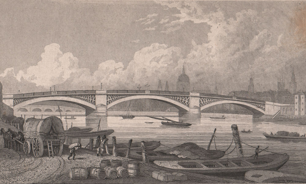 Southwark Bridge from Bankside. London. SHEPHERD 1828 old antique print