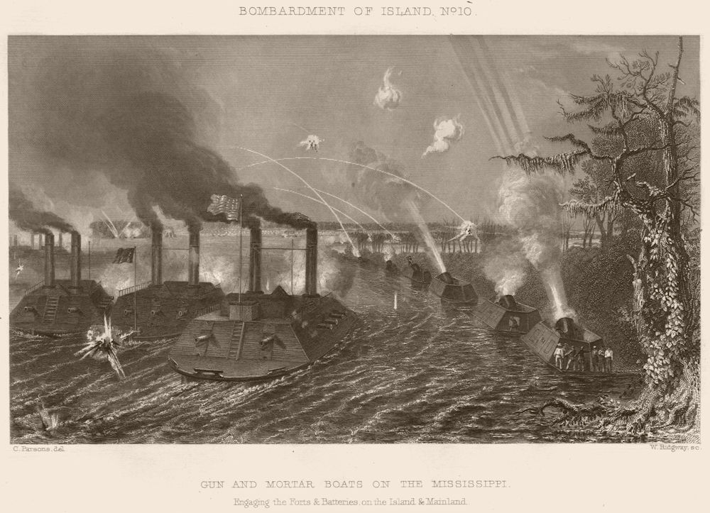 US CIVIL WAR. Bombardment of Island No.10, on the Mississippi. Tennessee 1864