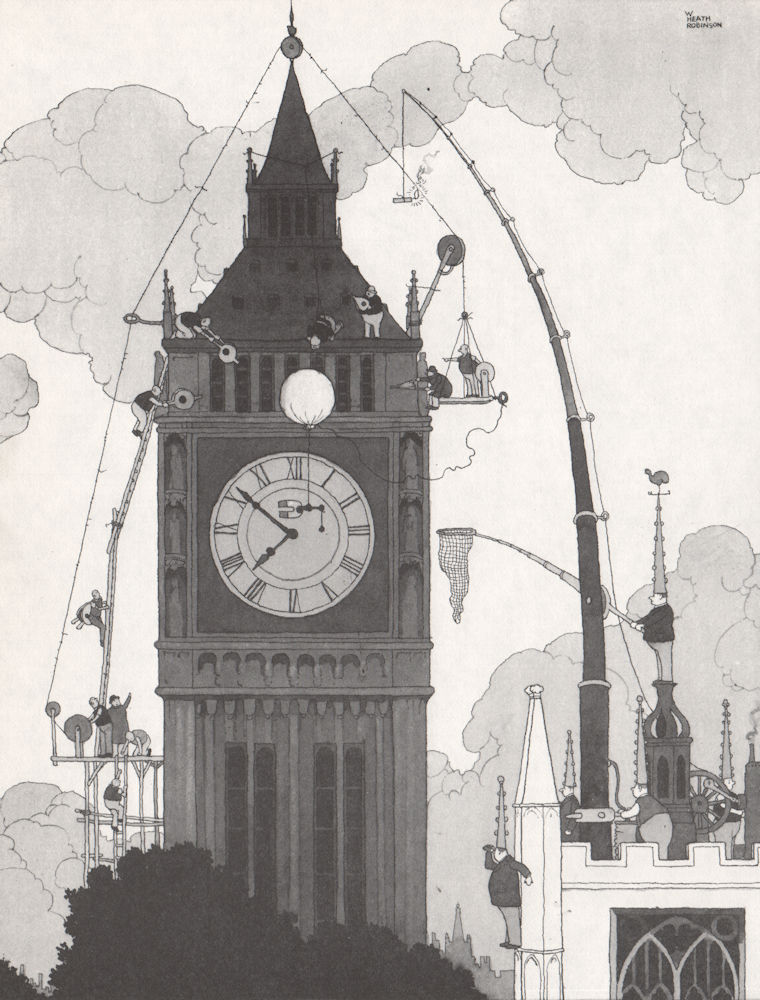 HEATH ROBINSON. Altering the time on big ben. Second World War 1973 old print