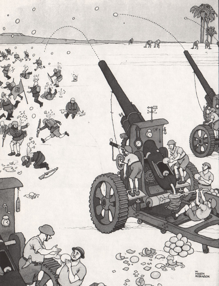 Associate Product HEATH ROBINSON. Stale ostrich egg throwers. Second World War 1973 old print