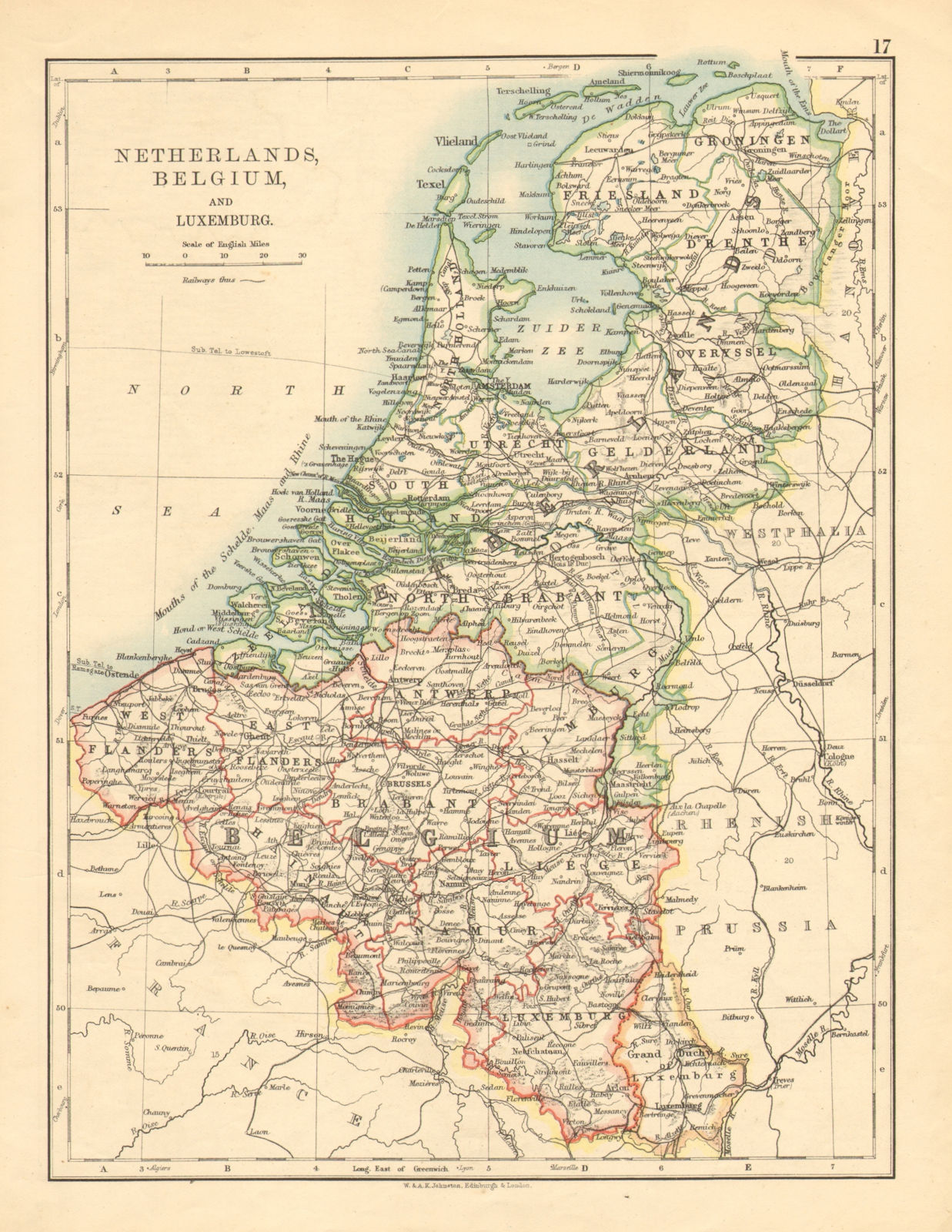 Associate Product BENELUX.Netherlands Belgium Luxemburg. Holland. JOHNSTON 1897 old antique map