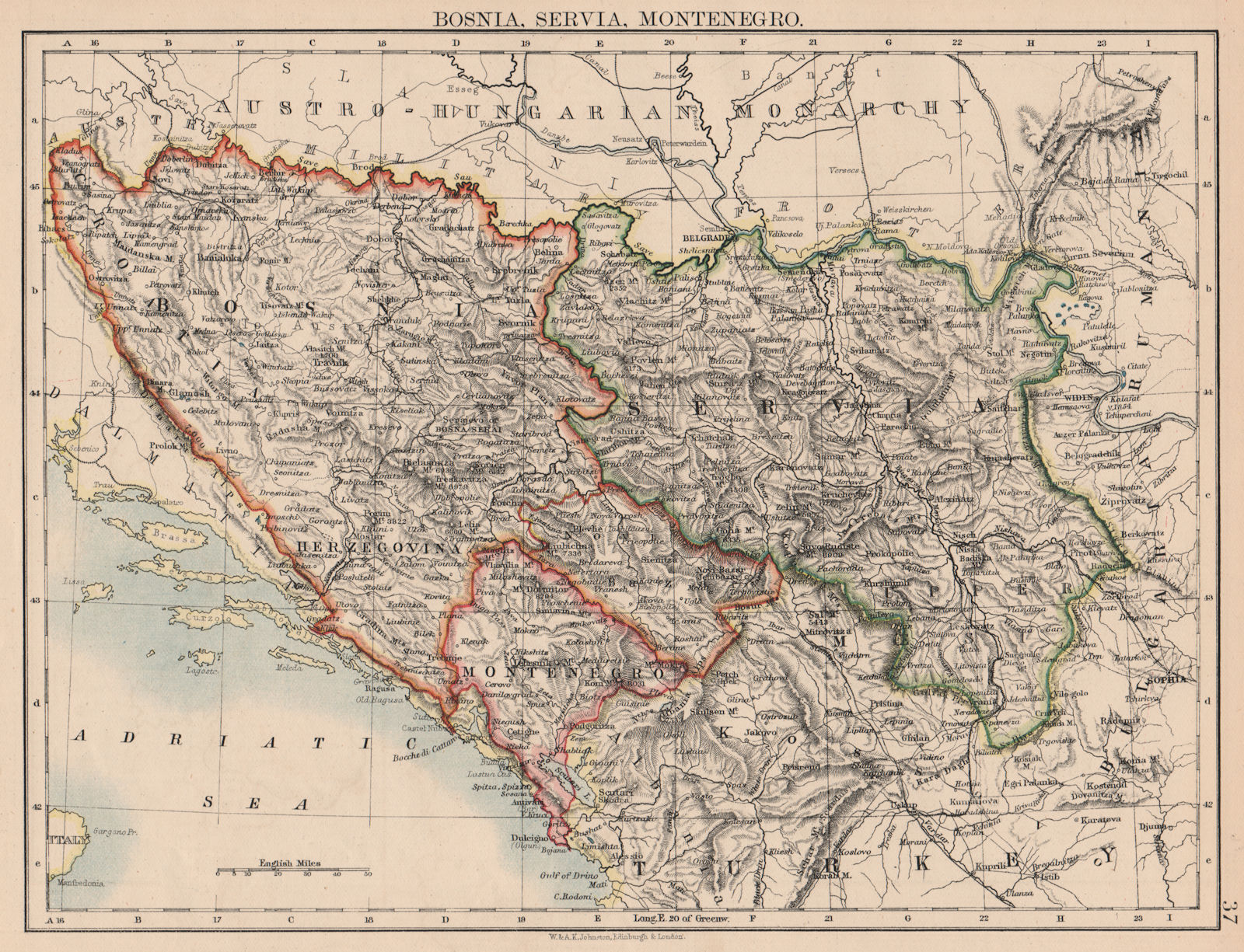 Associate Product BOSNIA SERVIA MONTENEGRO. Balkans Serbia Croatia Herzegovina.JOHNSTON 1897 map