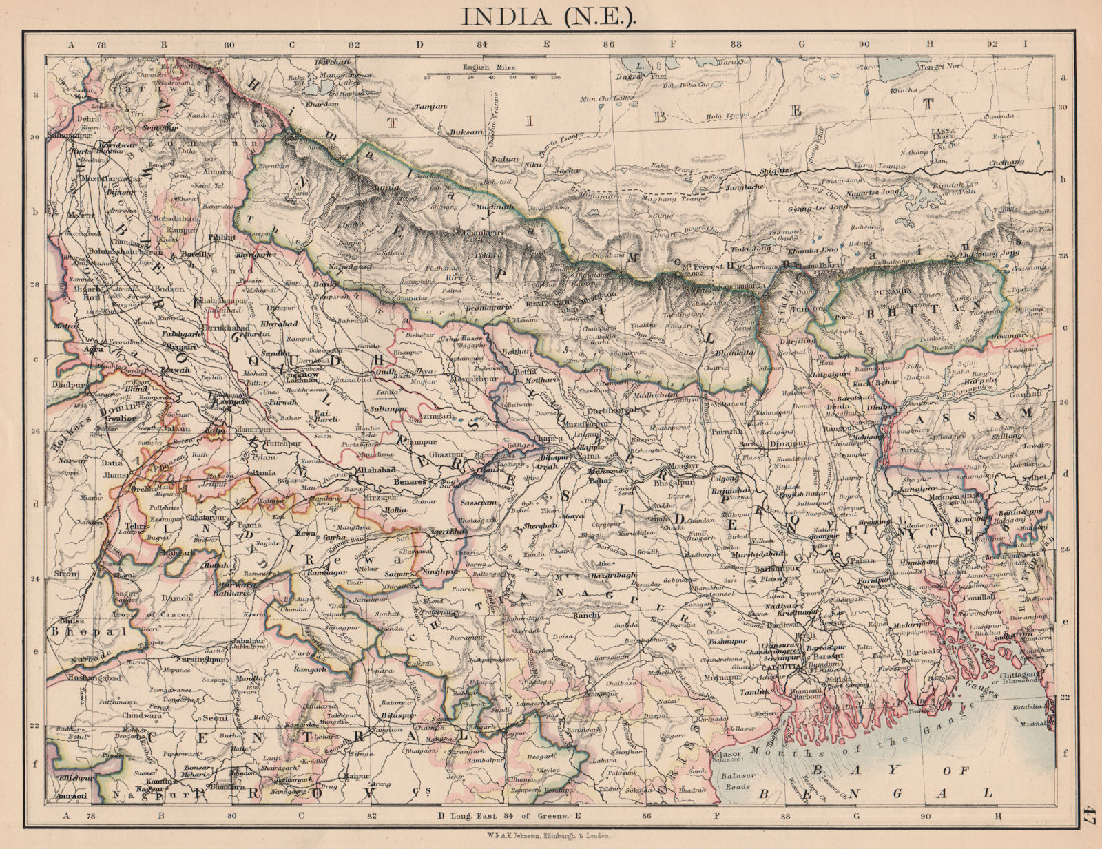 Associate Product BRITISH INDIA NE. Bengal Nepal Bhutan Calcutta Bangladesh. JOHNSTON 1897 map