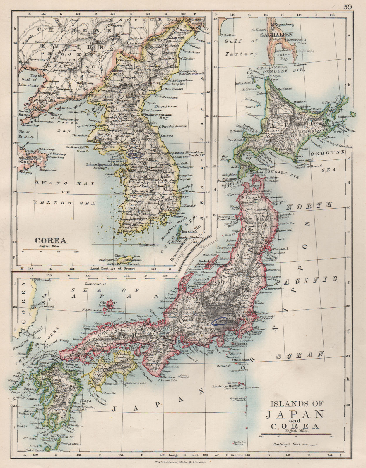 Associate Product COREA JAPAN FORMOSA. Korea Taiwan Hachijo "penal settlement".JOHNSTON 1897 map