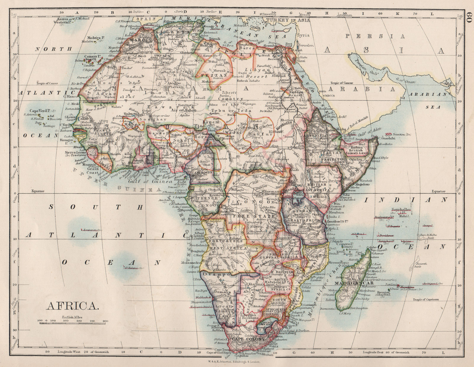 COLONIAL AFRICA. British East/Central/South Africa. Bechuanaland  1897 old map