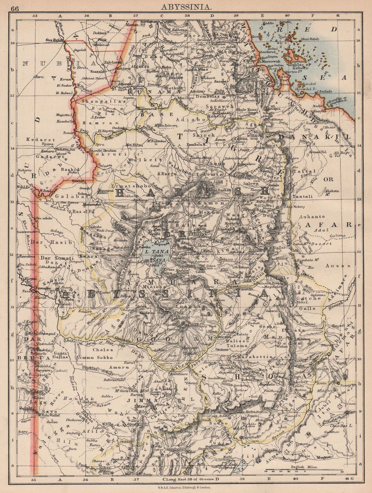 HABESH or ABYSSINIA. Tigre Amhara Shoa Godjam. Ethiopia. JOHNSTON 1897 old map