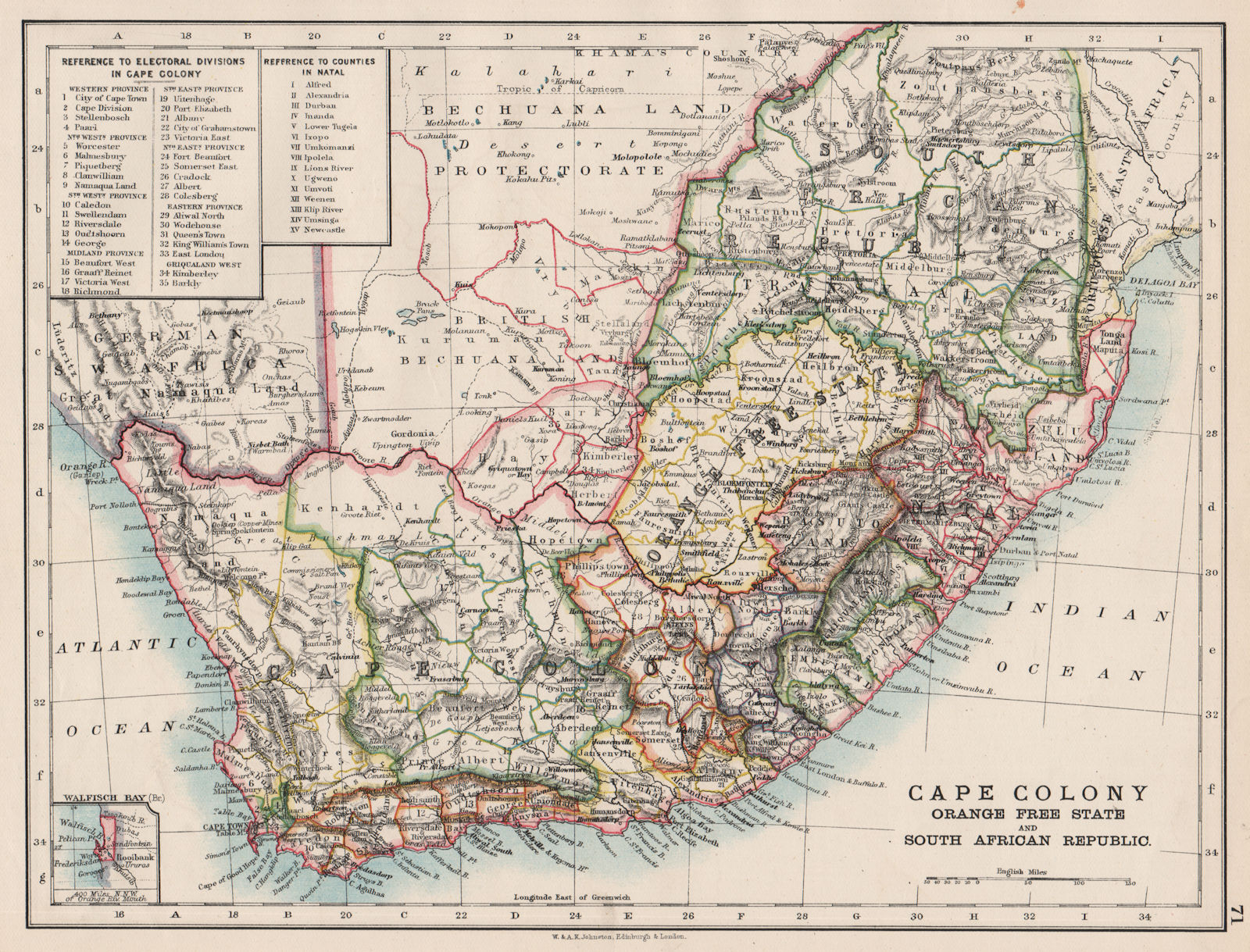 COLONIAL SOUTH AFRICA. Cape Colony. Orange Free State. SA Republic 1897 map