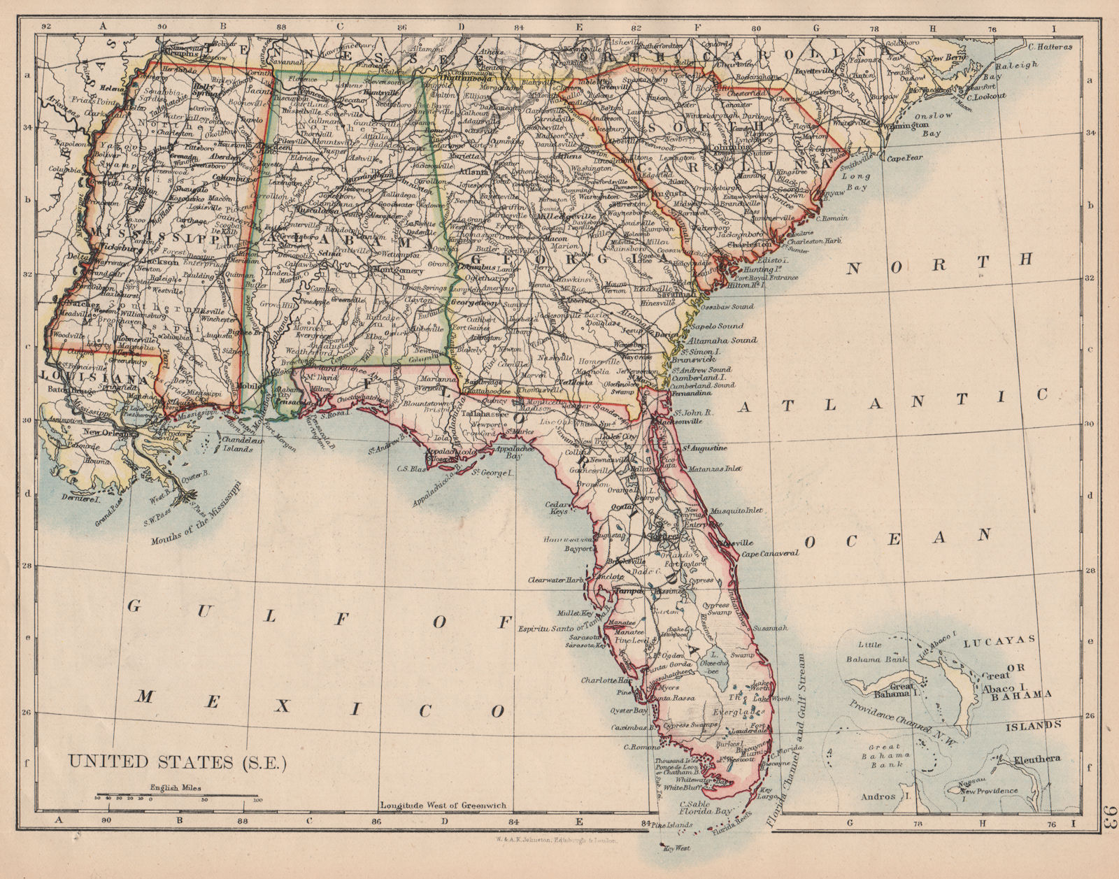 Associate Product USA DEEP SOUTH.Florida South Carolina Georgia Alabama Mississippi USA 1897 map