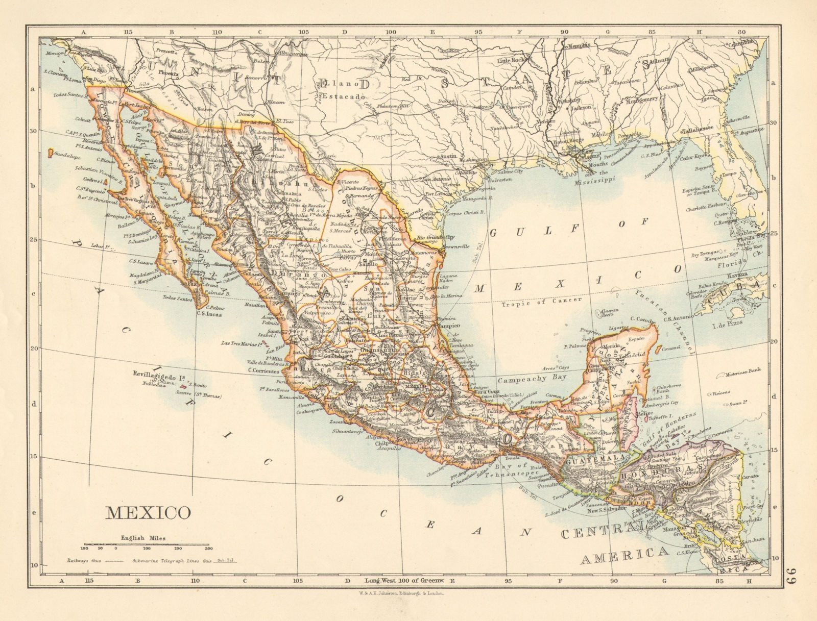 Associate Product MEXICO & CENTRAL AMERICA. Guatemala Honduras Nicaragua. JOHNSTON 1897 old map