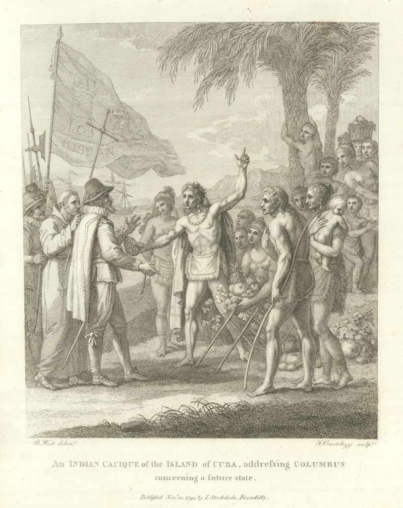 'An Indian Cacique of the Island of CUBA, addressing Columbus'. EDWARDS 1794