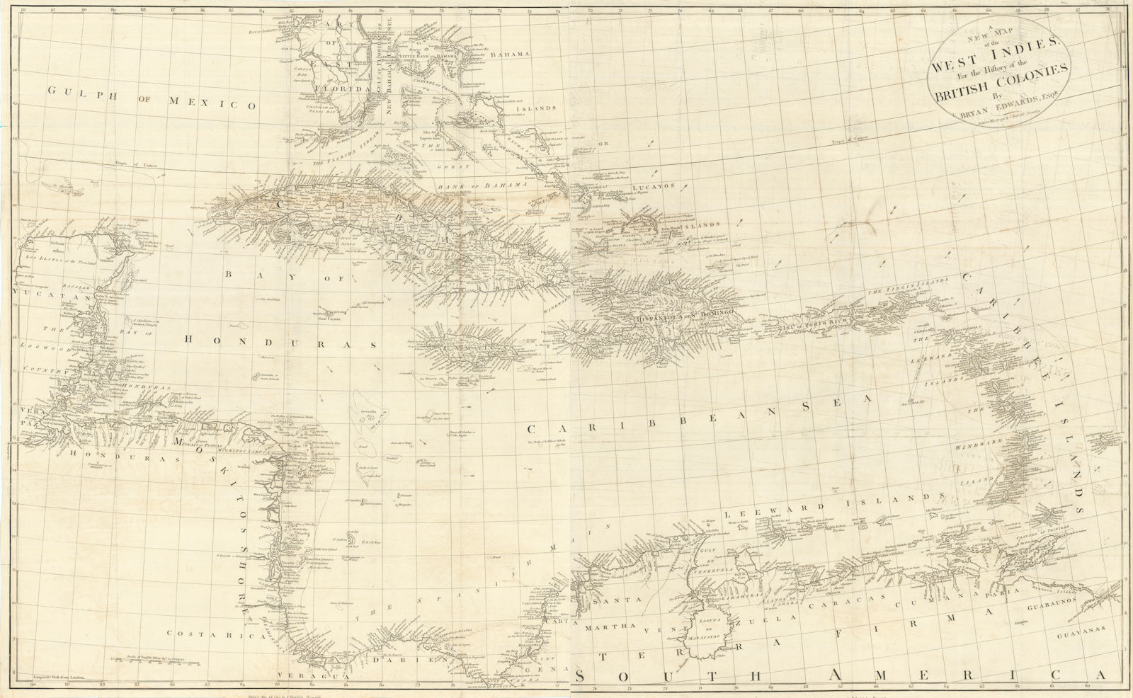 'General Map of the West Indies'. West sheet only. Bryan EDWARDS. Caribbean 1794