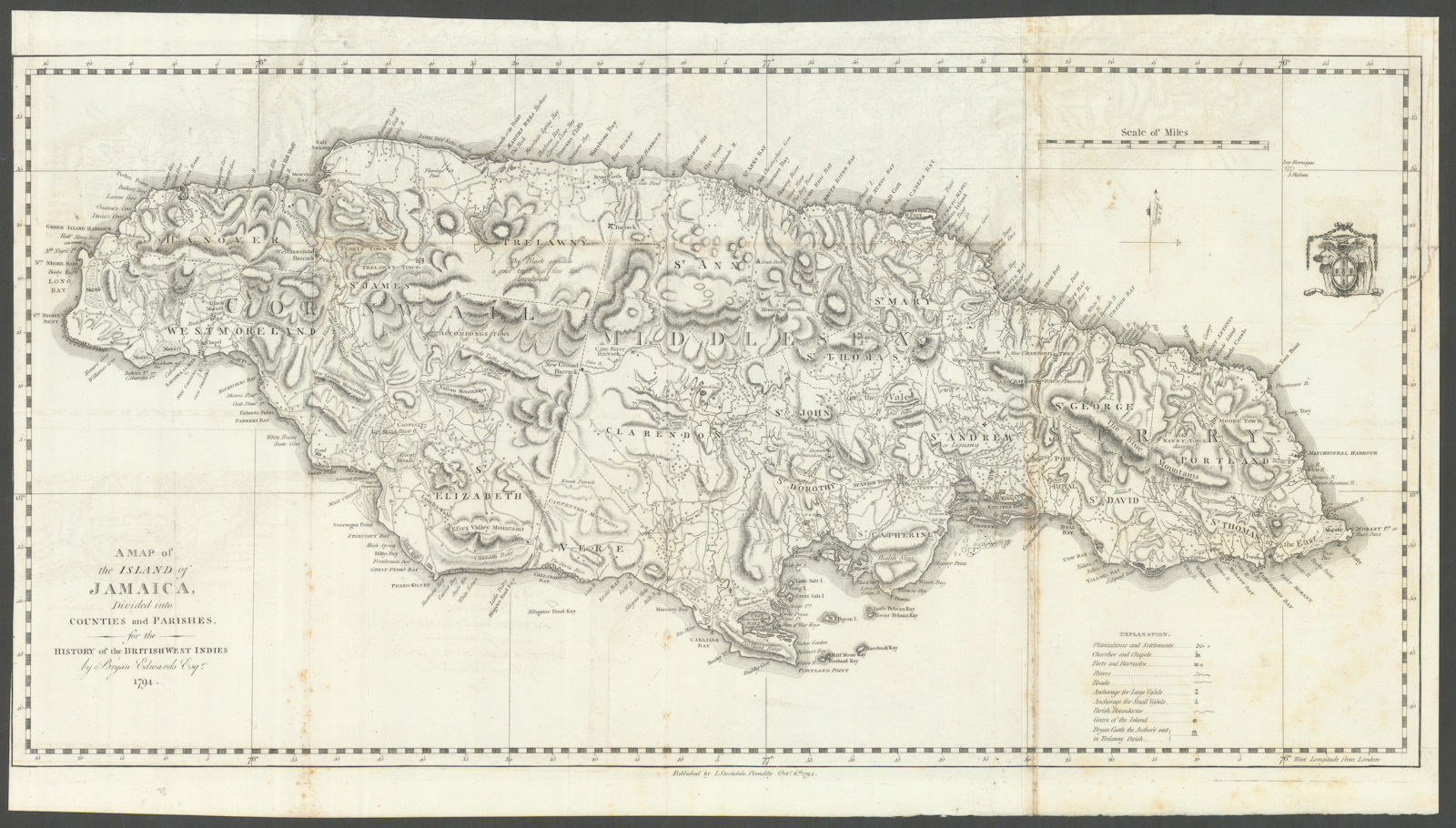 'A Map of the Island of JAMAICA', by Bryan EDWARDS. West Indies. Caribbean 1794