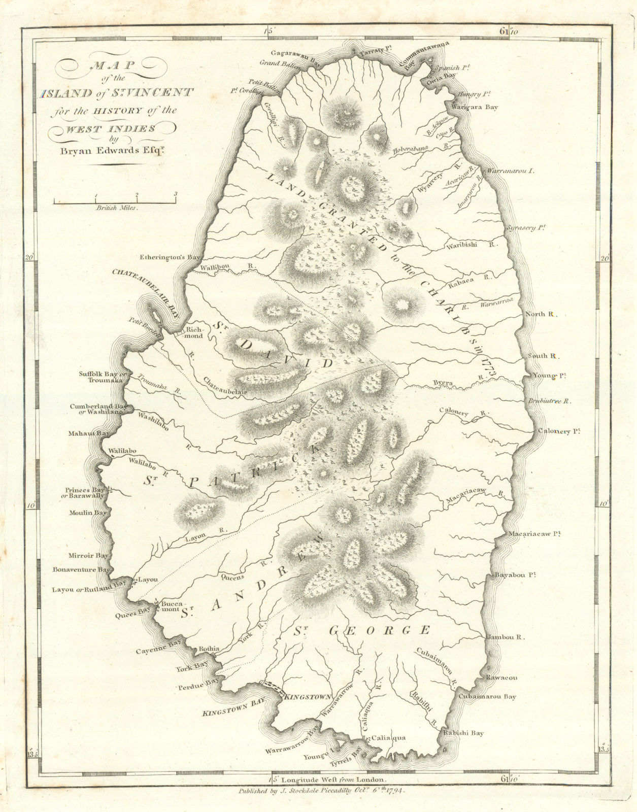 'Map of the Island of ST. VINCENT'. By Bryan EDWARDS. West Indies Caribbean 1794