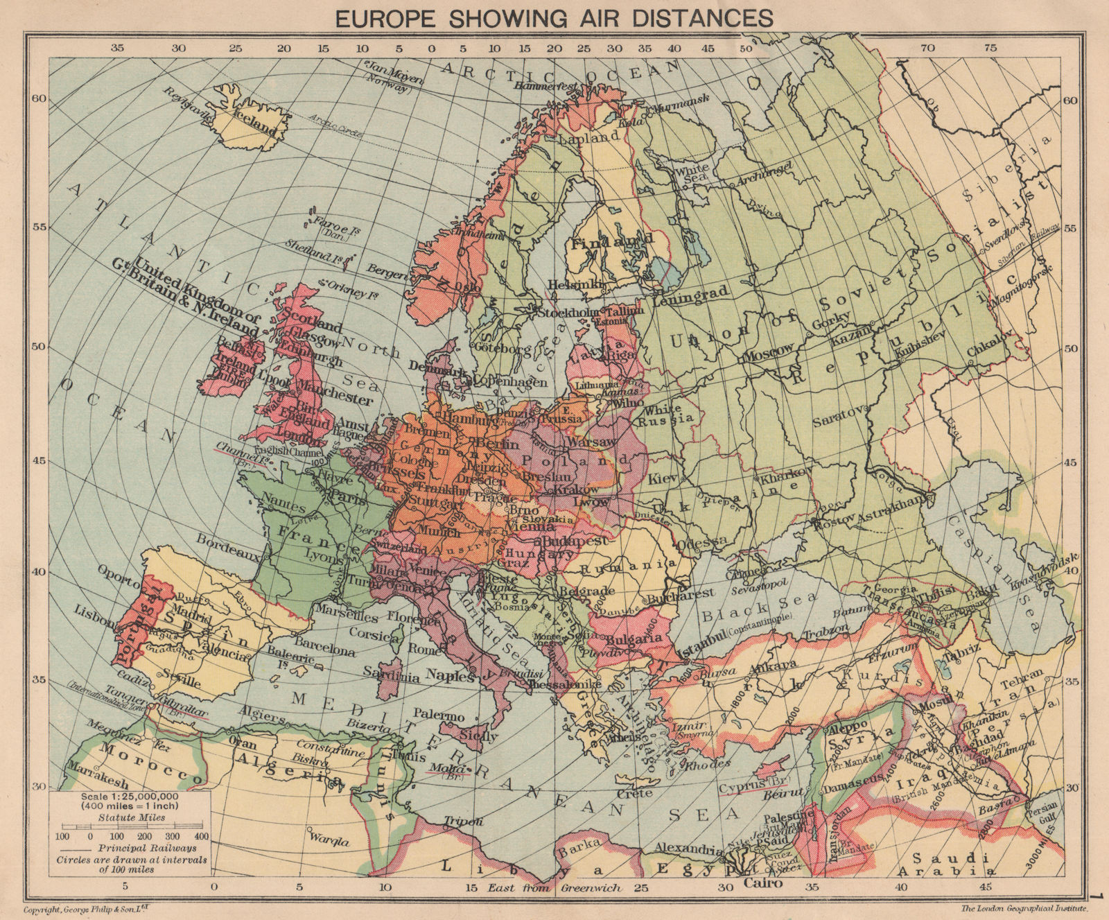 WORLD WAR 2. Europe showing air distances. Occupied Poland 1940 old map