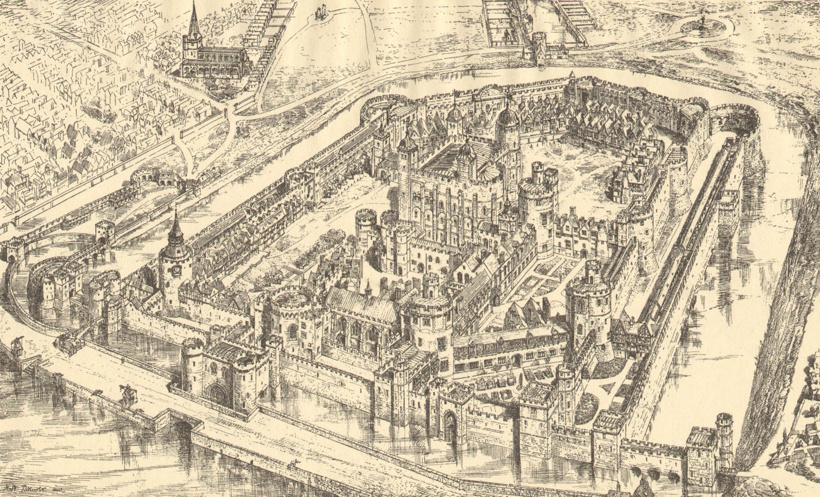 Associate Product MEDIEVAL LONDON. The Tower of London (from the south) 1923 old vintage print