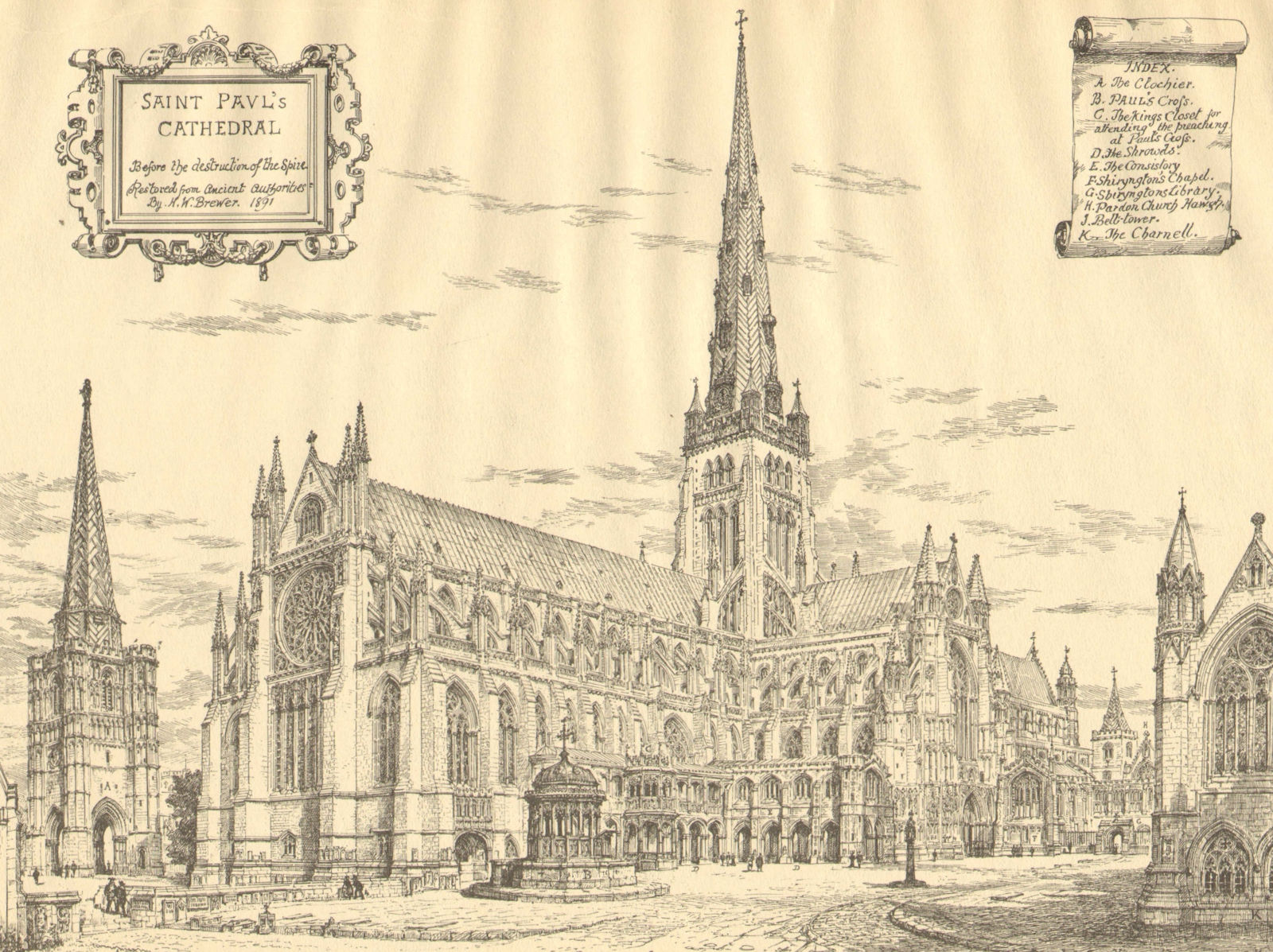 Associate Product MEDIEVAL LONDON. Old St. Paul's Cathedral (from the north-east) 1923 print