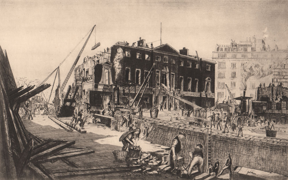 Associate Product DISAPPEARING LONDON. "Demolishing Devonshire House", by Job Nixon 1927 print