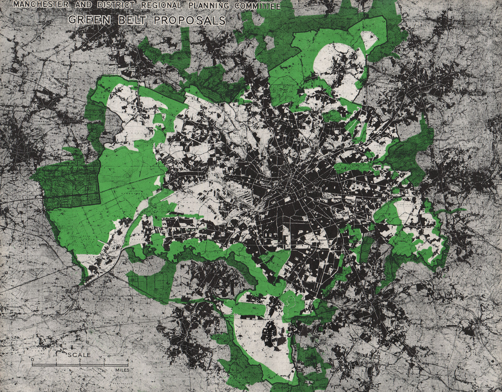 MANCHESTER PLAN 1945. Green Belt Proposals 1945 old vintage map chart