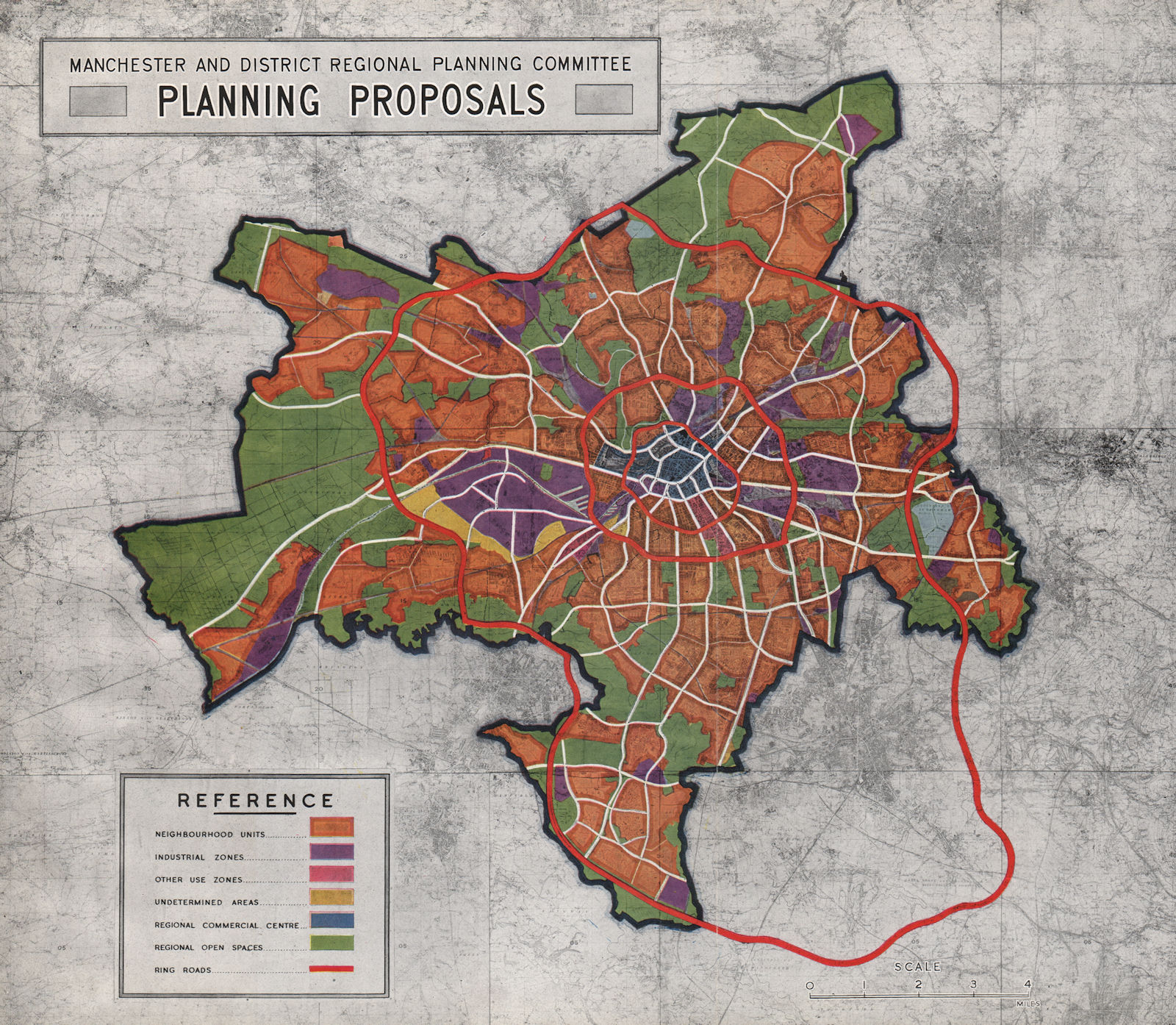 MANCHESTER PLAN 1945. Planning Proposals. Residential Industrial &c 1945 map