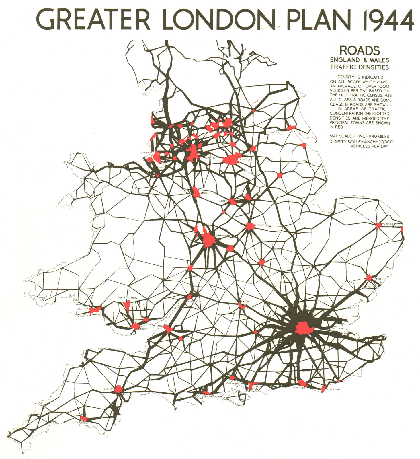 Associate Product GREATER LONDON PLAN. England & Wales road traffic density. ABERCROMBIE 1944 map