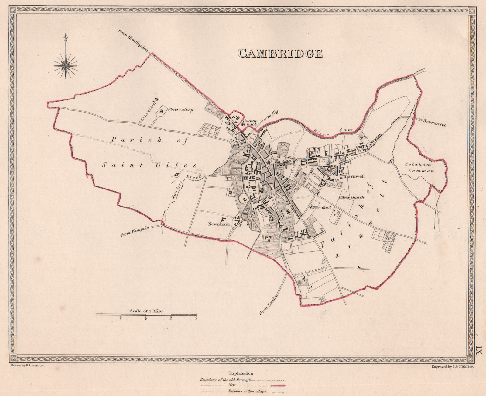 Associate Product CAMBRIDGE town & borough plan. Cambridgeshire. CREIGHTON/WALKER 1835 old map
