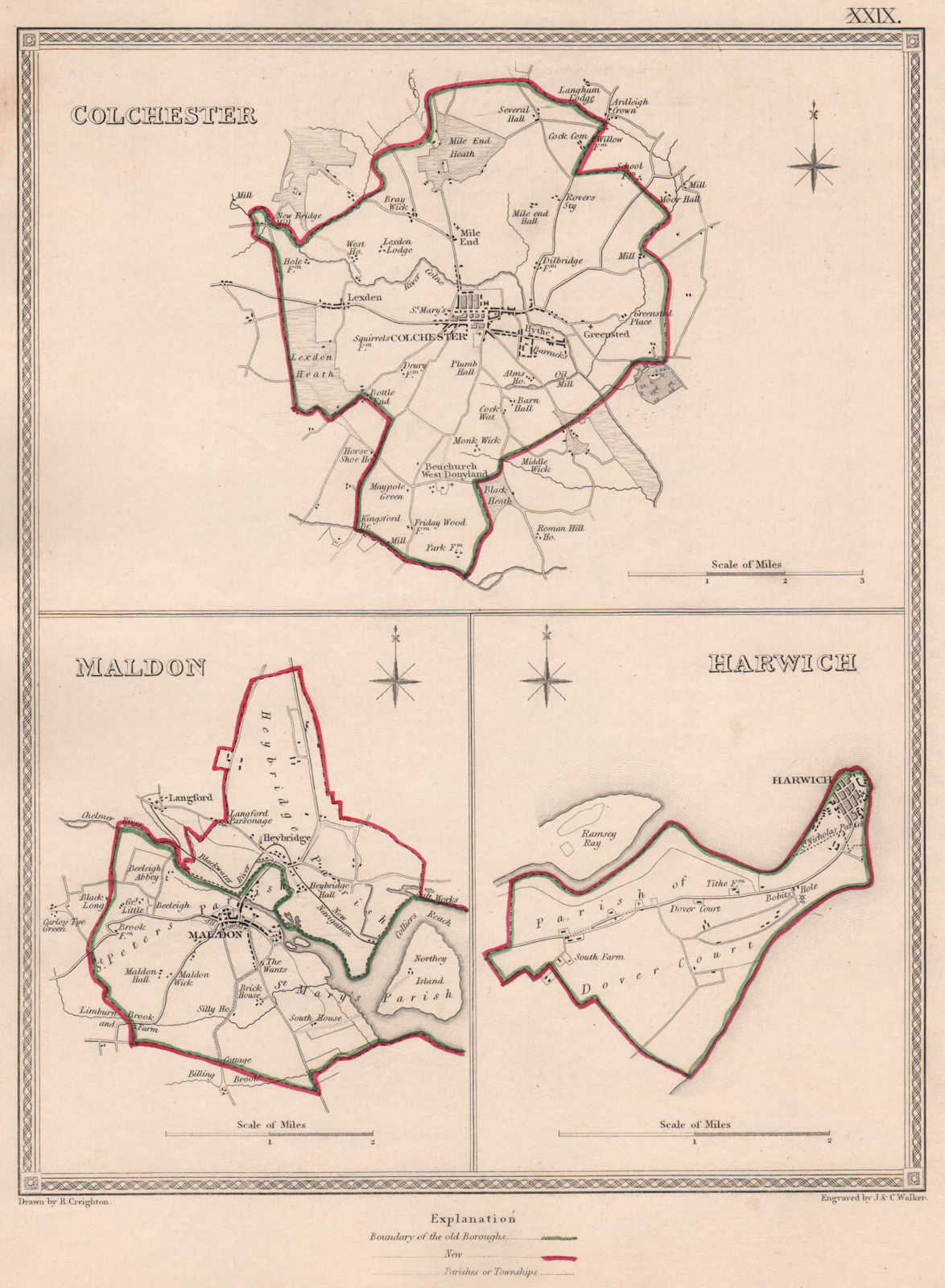 Associate Product ESSEX TOWNS. Colchester Maldon Harwich borough plans. CREIGHTON/WALKER 1835 map