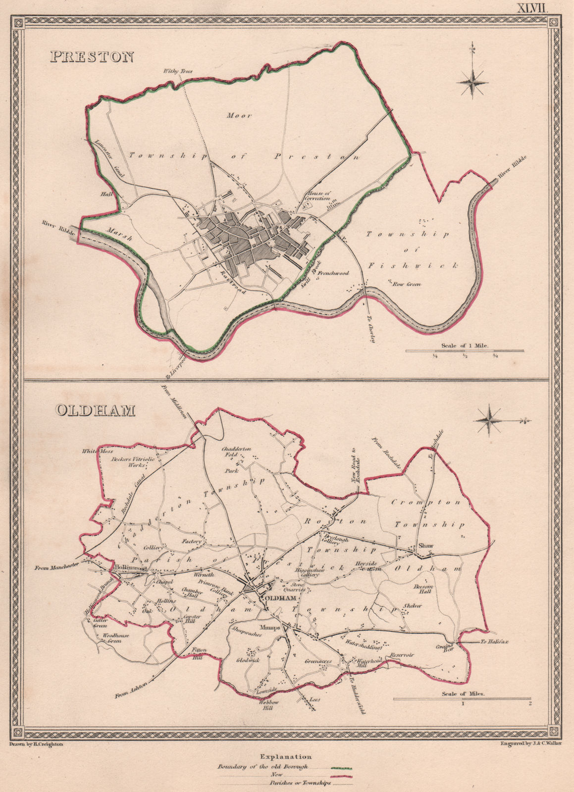 Associate Product LANCASHIRE TOWNS. Preston Oldham borough plans. CREIGHTON/WALKER 1835 map