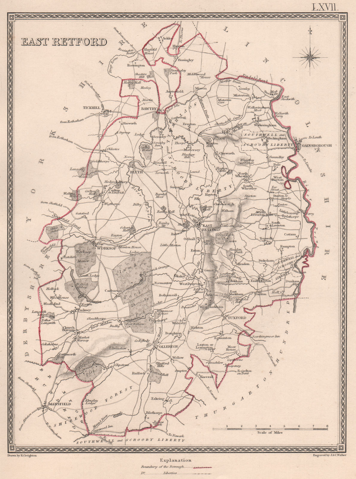EAST RETFORD borough plan. Nottinghamshire. Worksop. CREIGHTON/WALKER 1835 map