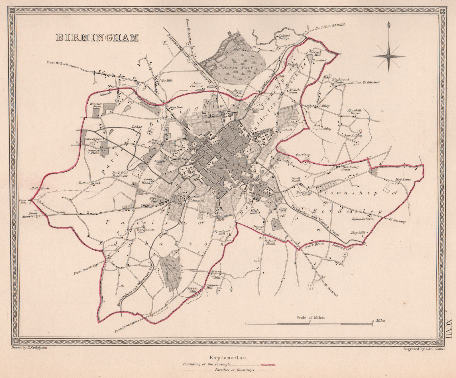 Associate Product BIRMINGHAM city town borough plan. Warwickshire. CREIGHTON/WALKER 1835 old map