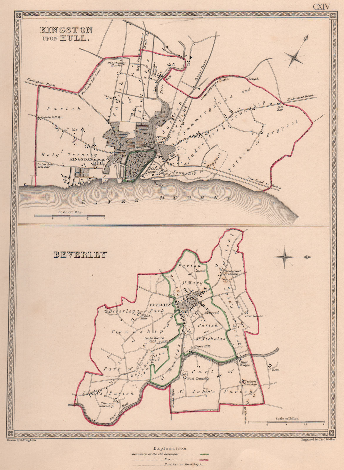 Associate Product E YORKSHIRE TOWNS. Kingston-upon-Hull Beverley plans. CREIGHTON/WALKER 1835 map