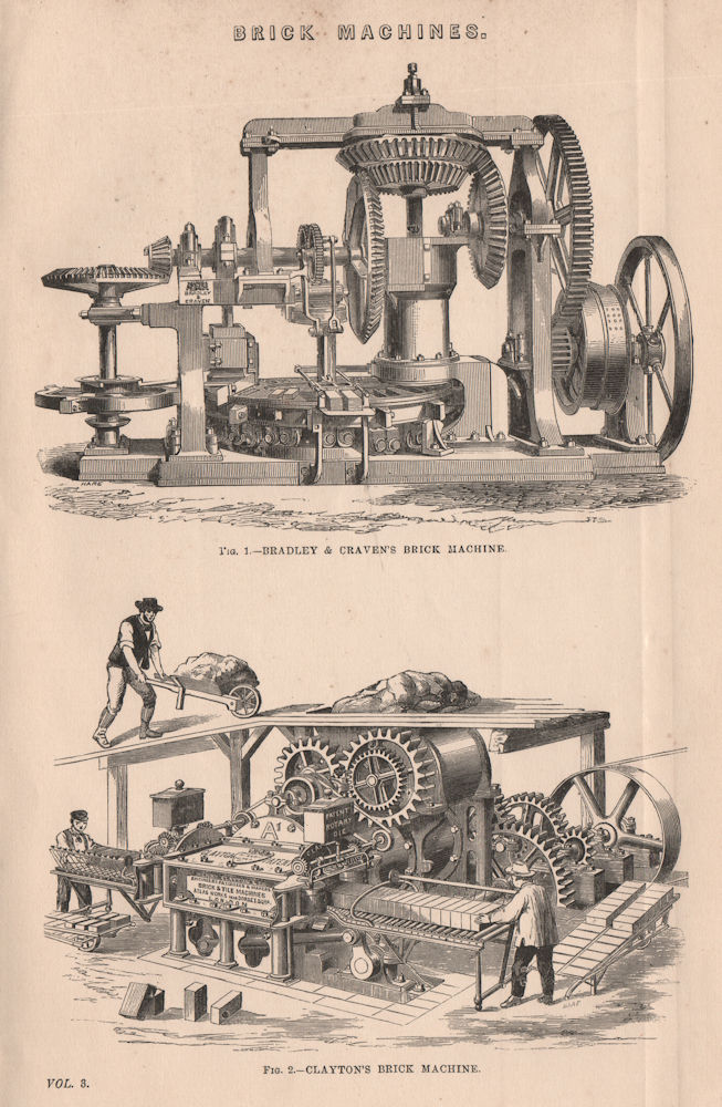 Associate Product Bradley & Craven's brick machine.  Clayton's brick machine 1880 old print