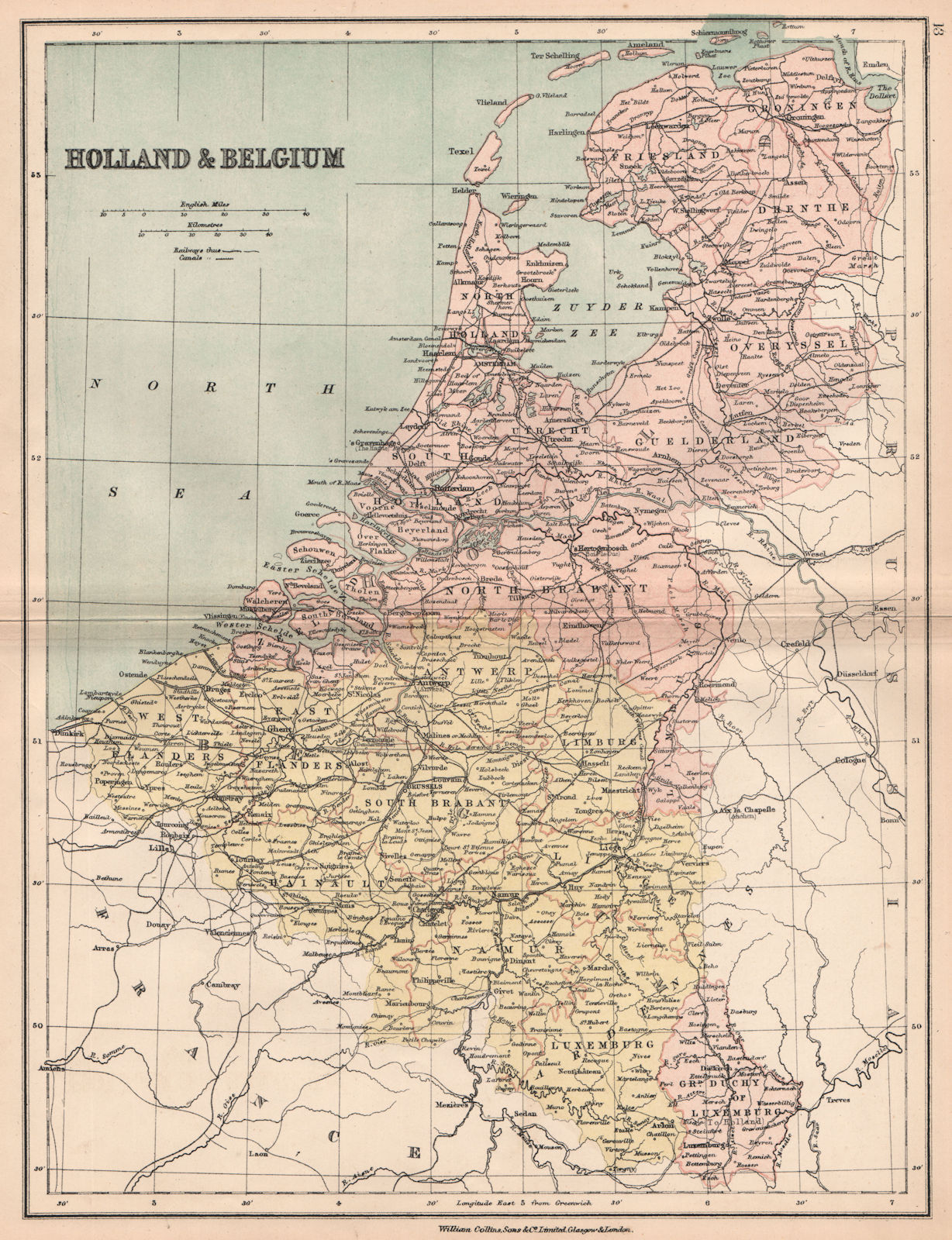 BENELUX. 'Holland & Belgium'. Luxembourg. BARTHOLOMEW 1878 old antique map