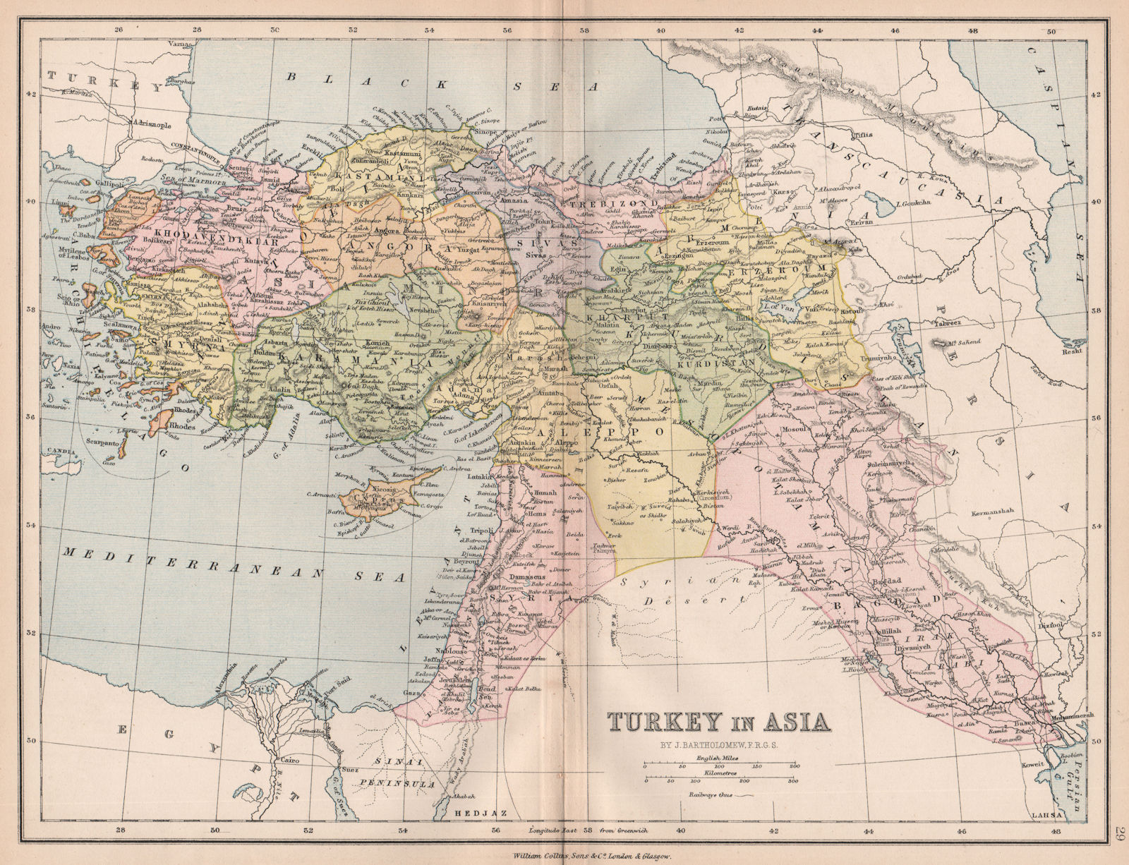 Associate Product Turkey in Asia'. Levant Syria Cyprus Mesopotamia Railways.BARTHOLOMEW 1878 map