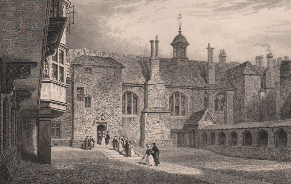 QUEENS' COLLEGE, The second Court , Cambridge. LE KEUX 1841 old antique print