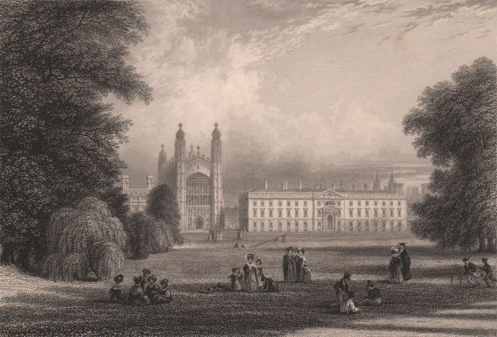 KING'S COLLEGE, from CLARE HALL, piece, Cambridge. LE KEUX 1841 old print