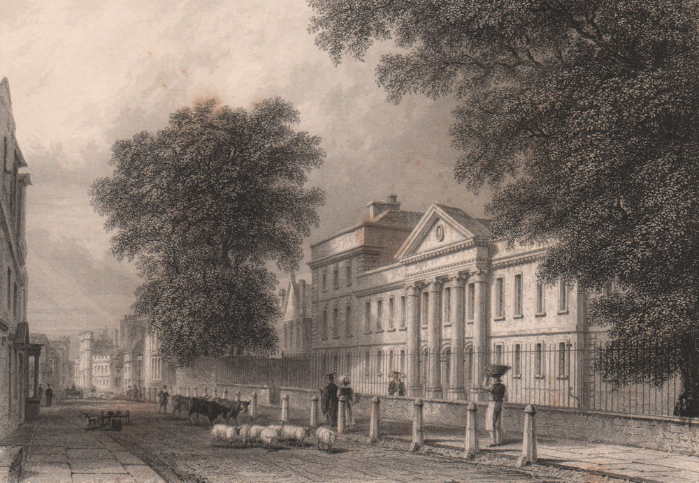 EMMANUEL COLLEGE from the street, Cambridge. LE KEUX 1841 old antique print