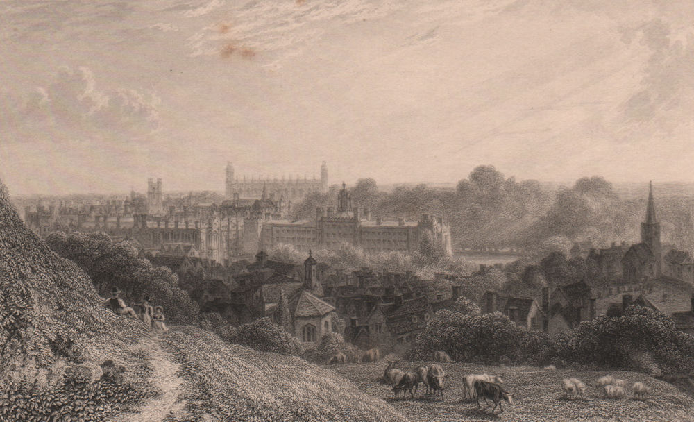 CAMBRIDGE. View from Castle Hill. LE KEUX 1841 old antique print picture