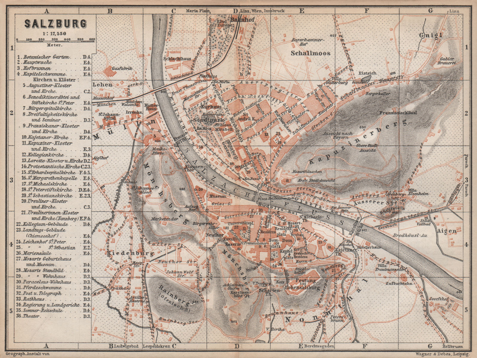 Associate Product SALZBURG antique town city plan stadtplan. Austria Österreich karte 1896 map