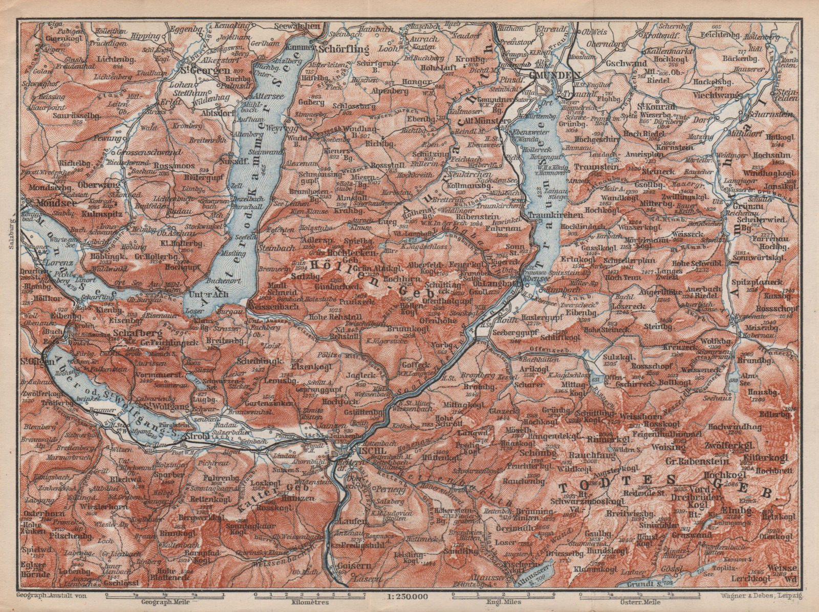 Associate Product NORTH SALZKAMMERGUT. Gmunden Ischl Hallstatt. Altmunster Ebensee karte 1896 map
