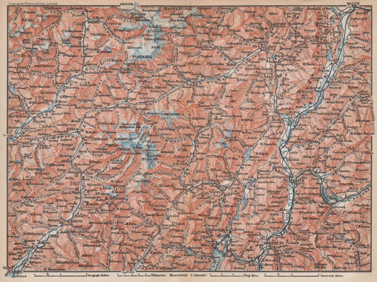 TRENTINO-ALTO ADIGE. Bolzano Bormio S. Caterina Aprica Campiglio mappa 1896